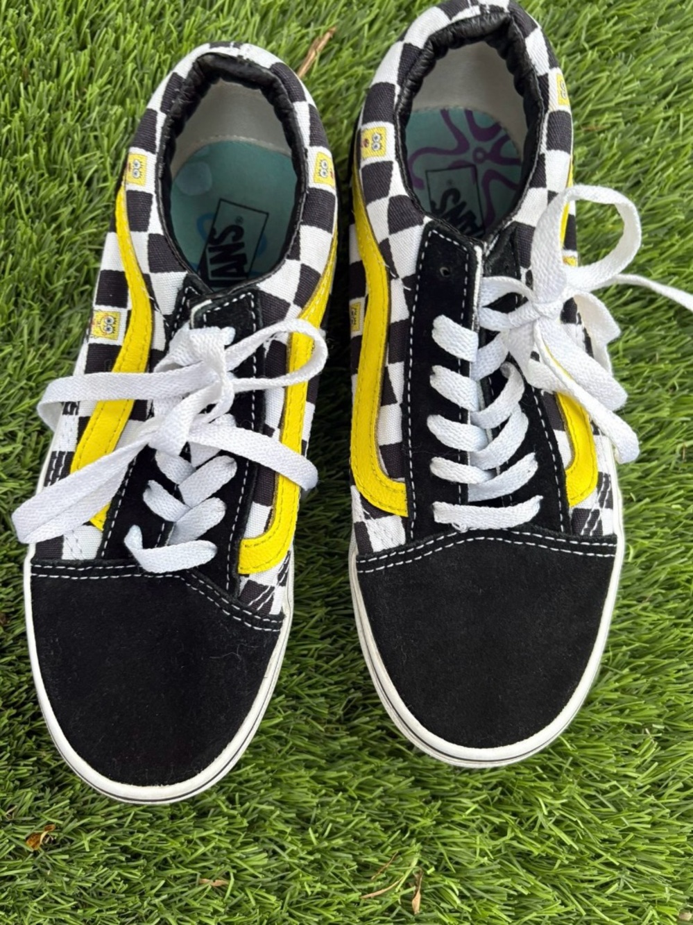 Vans Kids sponge bod Checkerboard Lace-Up Sneakers in Black, White & Yellow